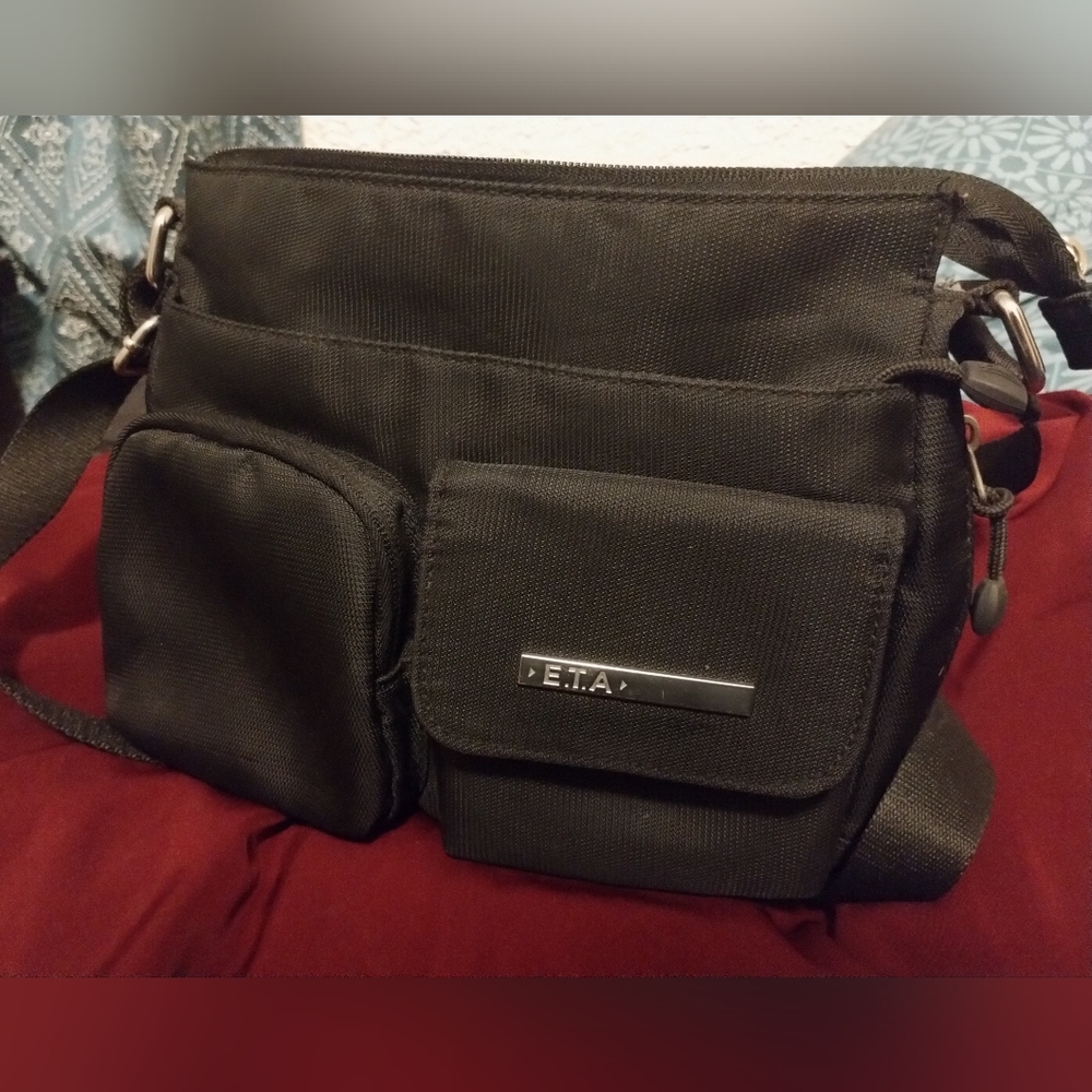 ETA Black Nylon Polyester Travel Purse Handbag Shoulder Crossbody Purse